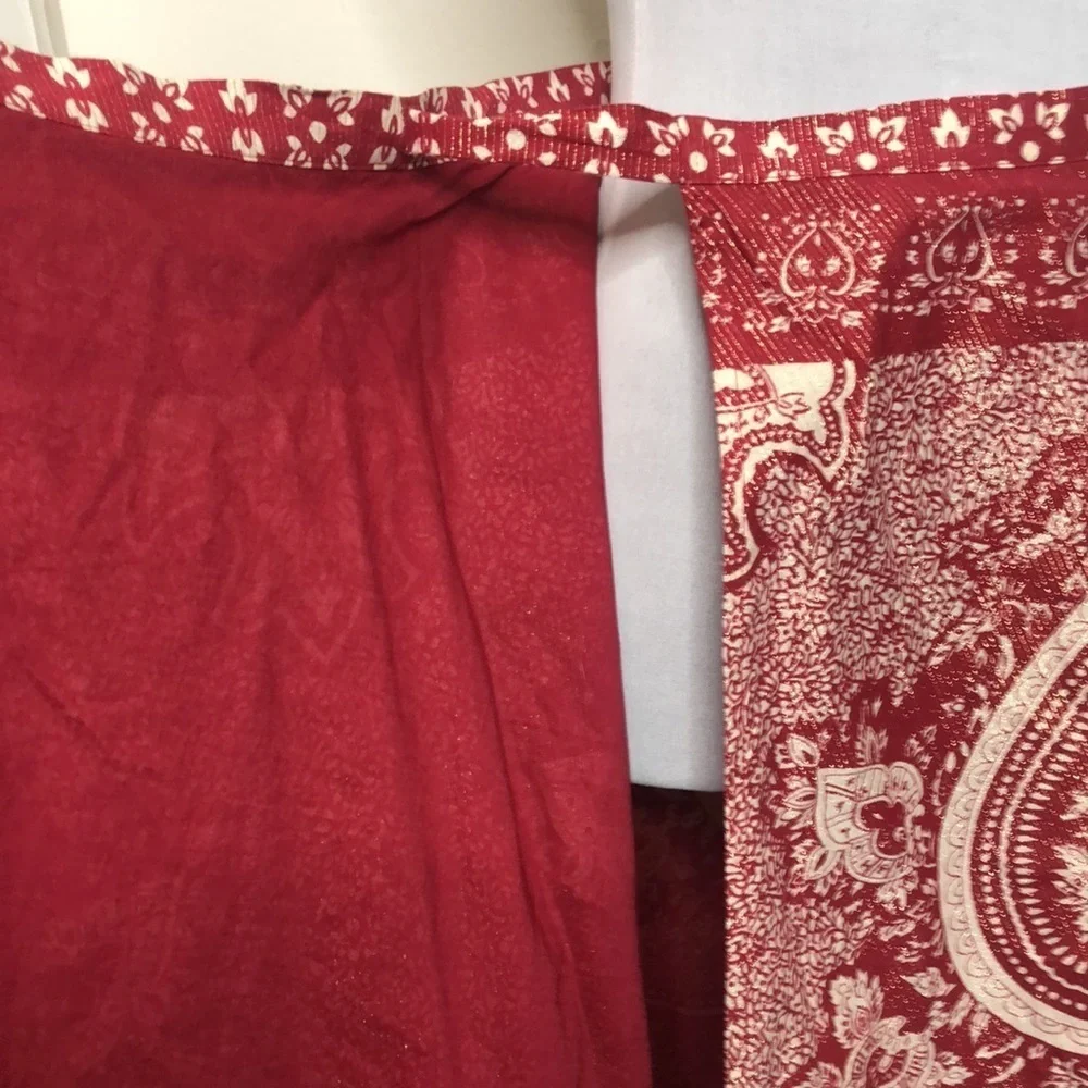 BCBG Maxazria red and gold bohemian style wrap skirt size XS - Picture 11 of 12